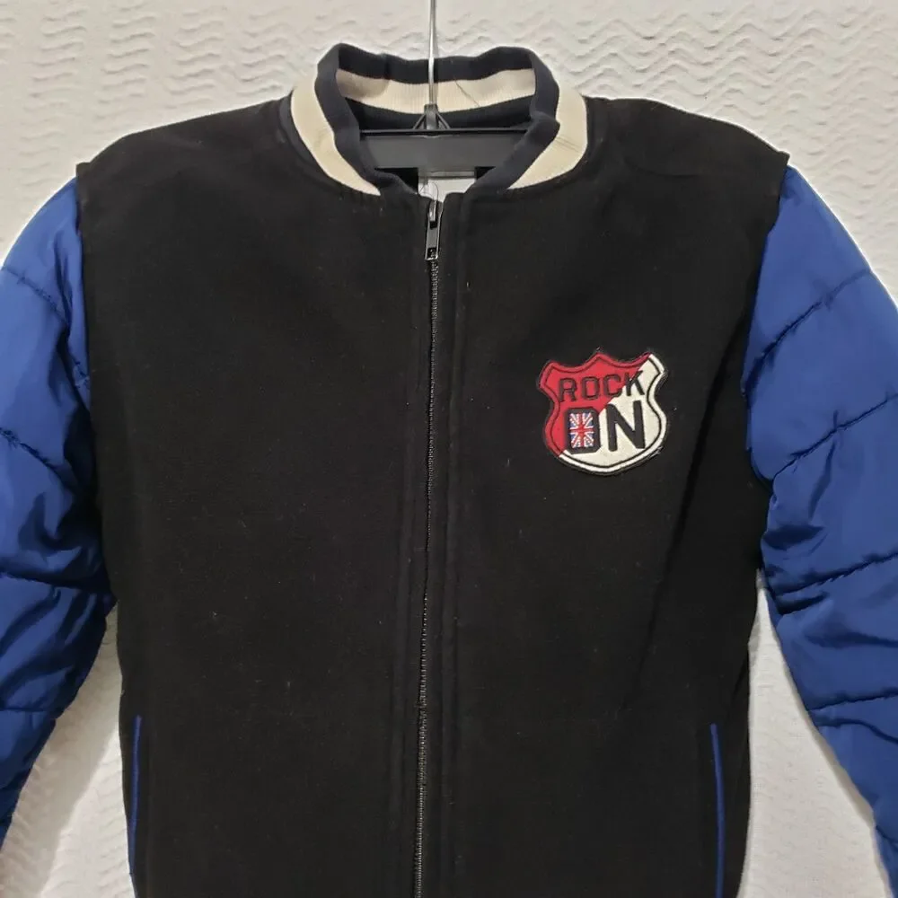 Gymboree Rock n Roll Collection Varsity Blue Black Zip Boys Warm Coat  L (10-12)